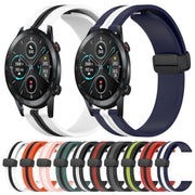 For Honor MagicWatch2 42mm 20mm Folding Magnetic Clasp Silicone Watch Band(Olive Green + Black)