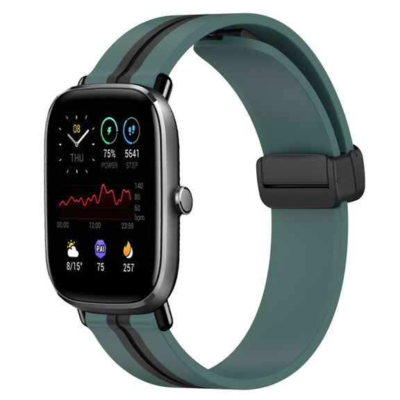 For Amazfit GTS 2 Mini 20mm Folding Magnetic Clasp Silicone Watch Band(Olive Green + Black)