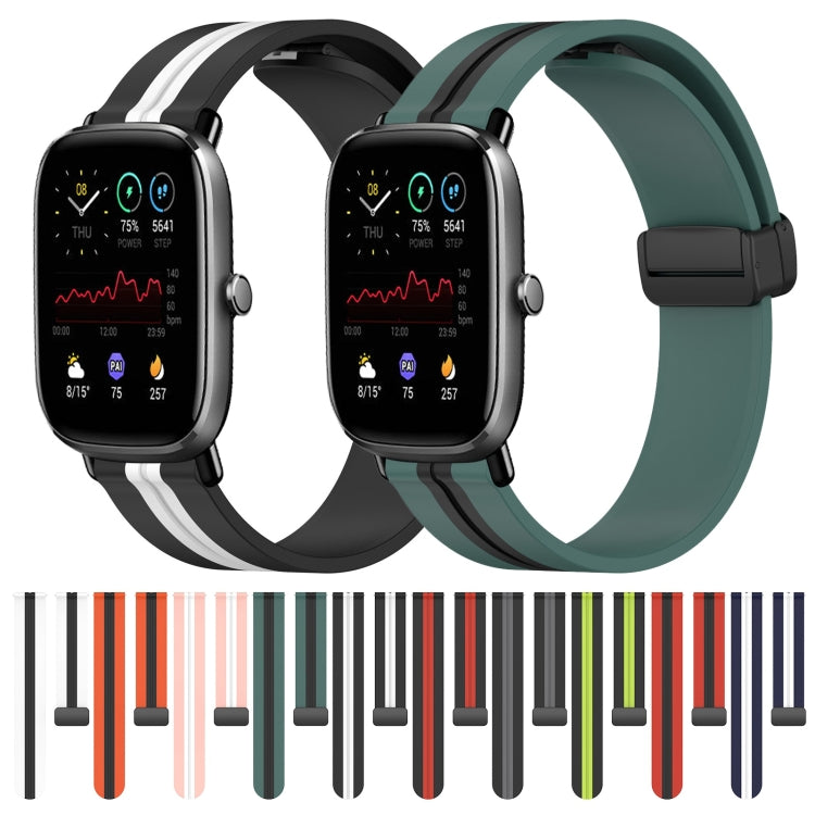 For Amazfit GTS 2 Mini 20mm Folding Magnetic Clasp Silicone Watch Band(Olive Green + Black) - free shipping - PMC TechLife - Order now!