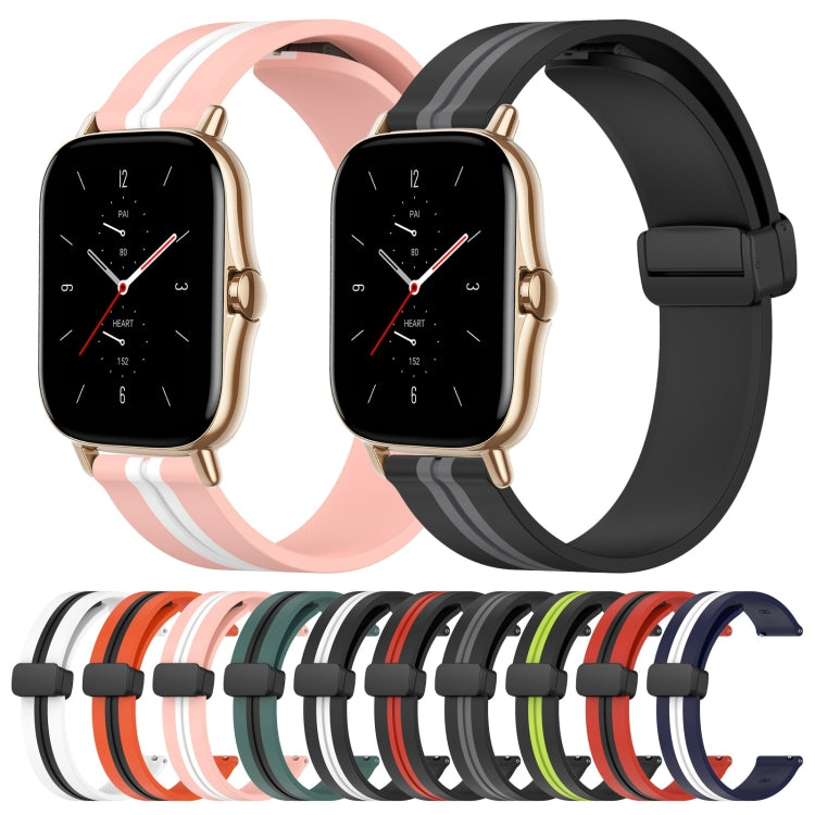 For Amazfit GTS 2 20mm Folding Magnetic Clasp Silicone Watch Band(White+Black) - free shipping - PMC TechLife - Order now!
