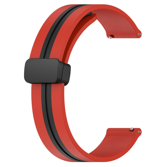 For Amazfit Pop 20mm Folding Magnetic Clasp Silicone Watch Band(Red+Black)