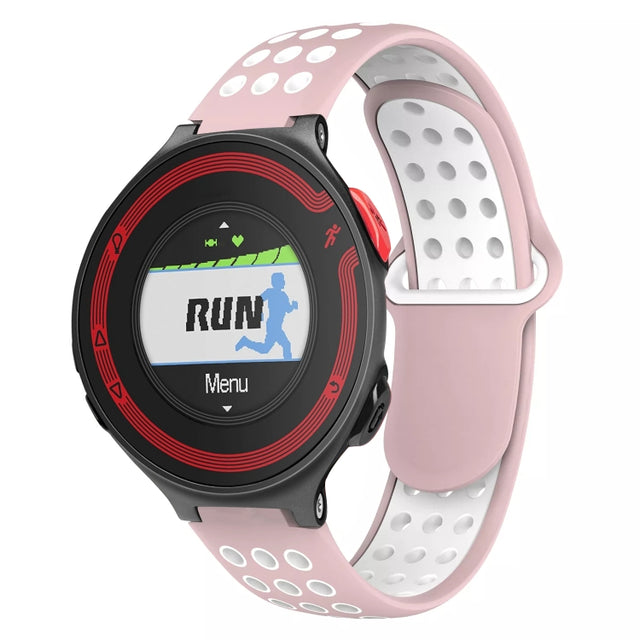 For Garmin Forerunner 220 Two-Color Punched Breathable Silicone Watch Band(Pink+White)
