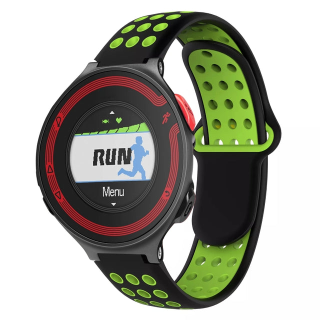 For Garmin Forerunner 220 Two-Color Punched Breathable Silicone Watch Band(Black+Green)