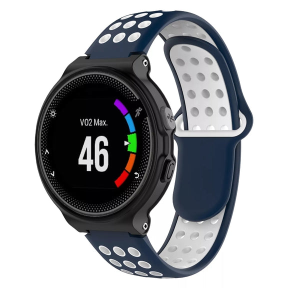For Garmin Forerunner 230 Two-Color Punched Breathable Silicone Watch Band(Midnight Blue + White)