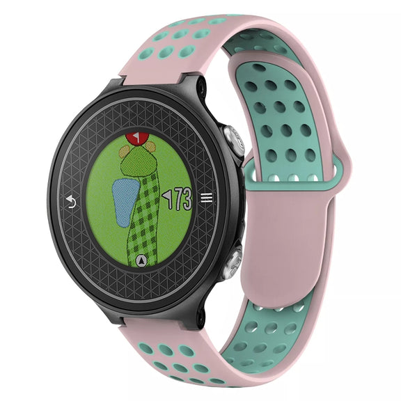 For Garmin Approach S6 Two-Color Punched Breathable Silicone Watch Band(Pink+Teal)