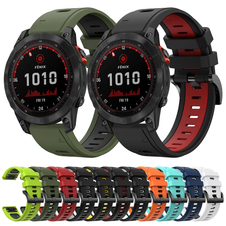 Compatible with Garmin Fenix 7 Solar 22mm Two-Color Sports Silicone Watch Band(Orange+Black) - free shipping - PMC TechLife - Order now!