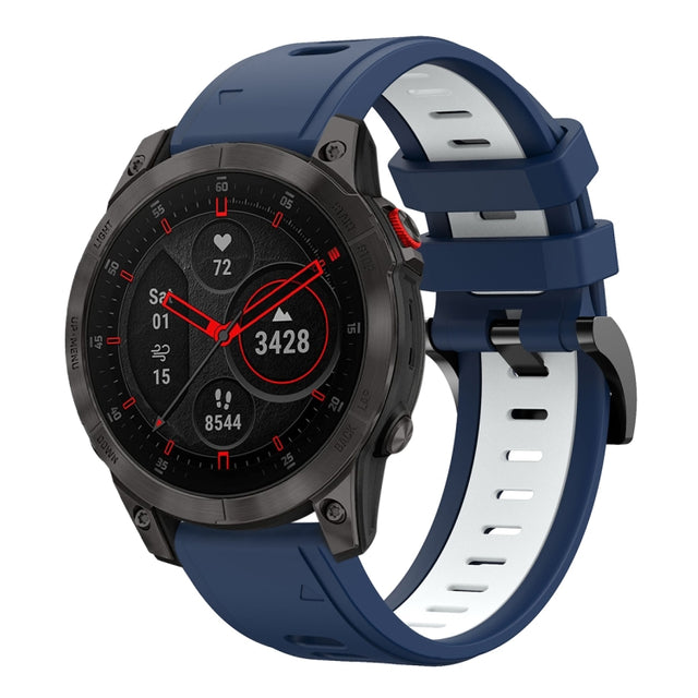 Compatible with Garmin EPIX Gen 2 22mm Two-Color Sports Silicone Watch Band(Midnight Blue + White)