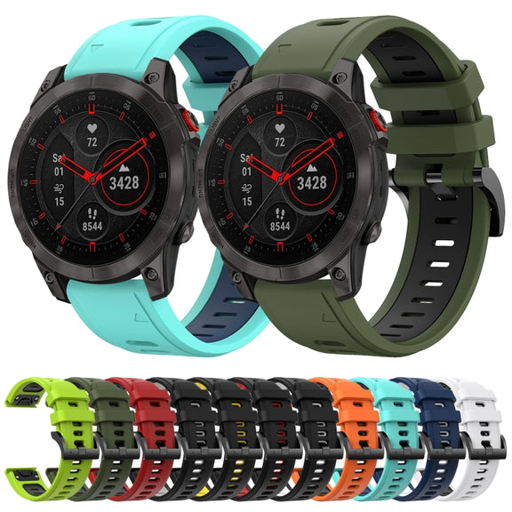 Compatible with Garmin EPIX Gen 2 22mm Two-Color Sports Silicone Watch Band(Army Green + Black)