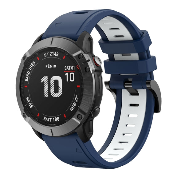 Compatible with Garmin Fenix 6 GPS 22mm Two-Color Sports Silicone Watch Band(Midnight Blue + White)
