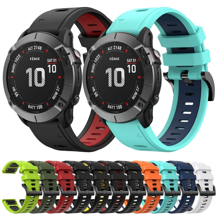 Compatible with Garmin Fenix 6 GPS 22mm Two-Color Sports Silicone Watch Band(Midnight Blue + White)