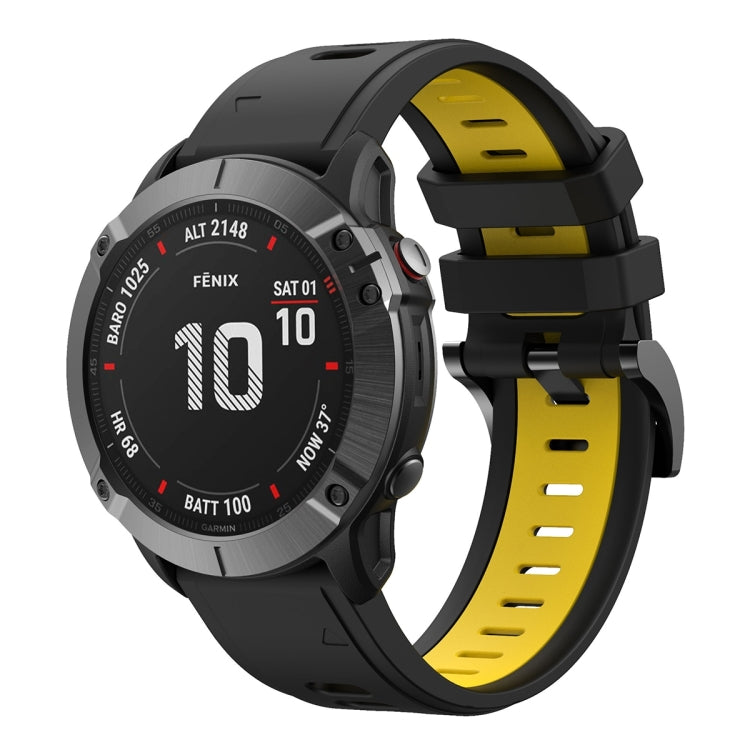 Compatible with Garmin Fenix 6X 26mm Two-Color Sports Silicone Watch Band(Black+Yellow) - free shipping - PMC TechLife - Order now!