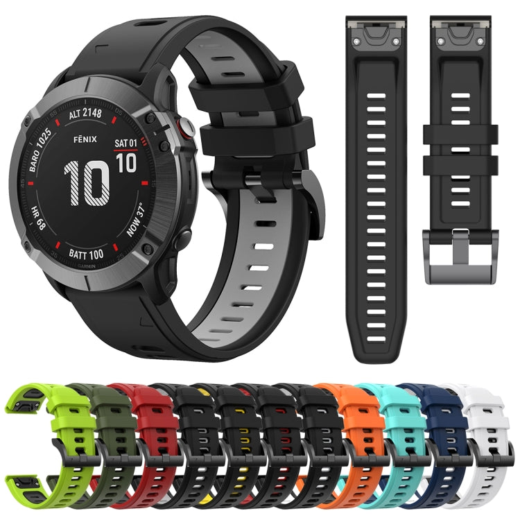 Compatible with Garmin Fenix 6X 26mm Two-Color Sports Silicone Watch Band(Black+Yellow) - free shipping - PMC TechLife - Order now!