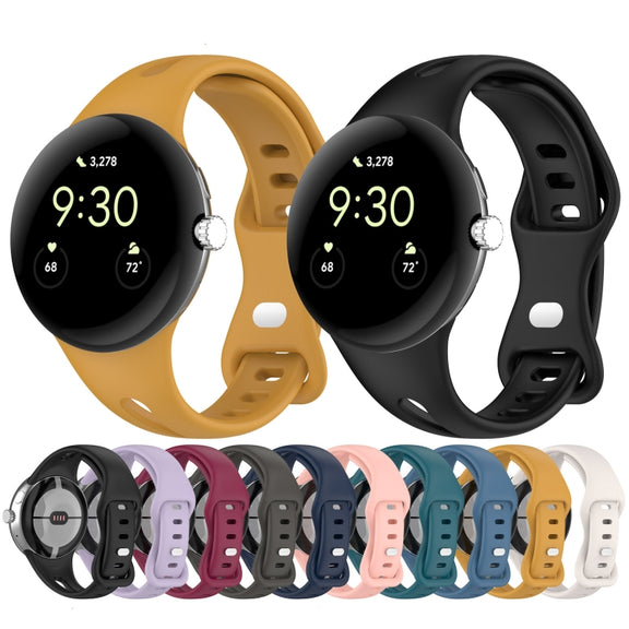 For Google Pixel Watch Water Drop Slimming Butterfly Button Solid Silicone Band(Black)