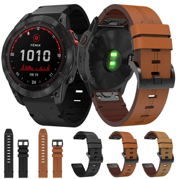 For Garmin Fenix 7X Solar 26mm Leather Steel Buckle Watch Band (Light Brown)