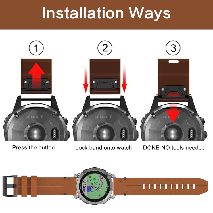 For Garmin Fenix 7X Solar 26mm Leather Steel Buckle Watch Band (Light Brown) - Smart Wear by PMC TechLife | Online Shopping South Africa | PMC TechLife