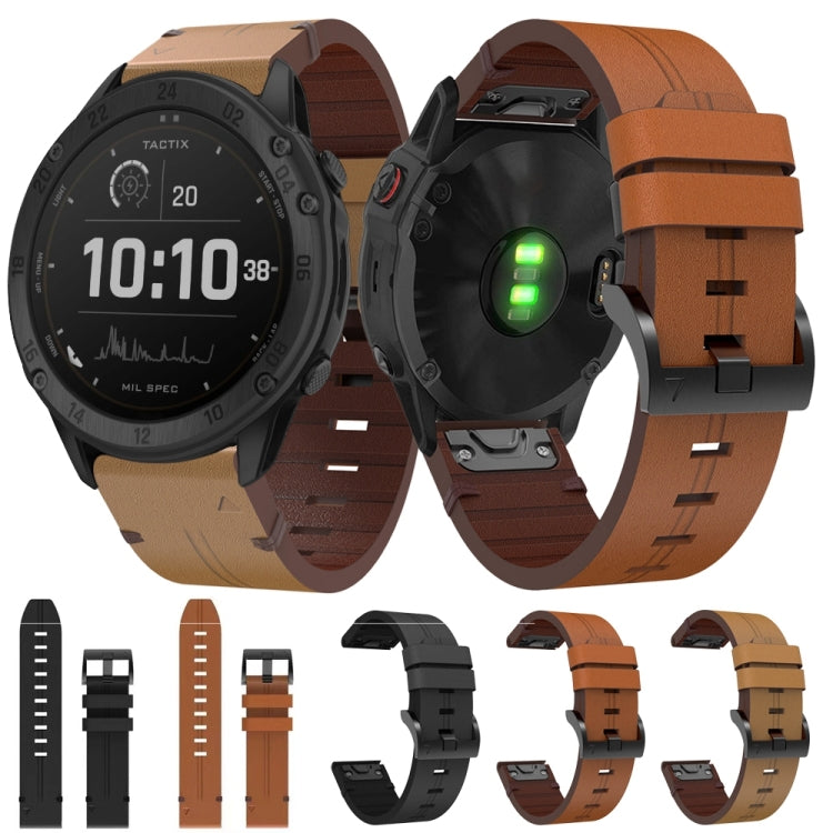 For Garmin Tactix Delta 26mm Leather Steel Buckle Watch Band (Light Brown) - Smart Wear by PMC TechLife | Online Shopping South Africa | PMC TechLife