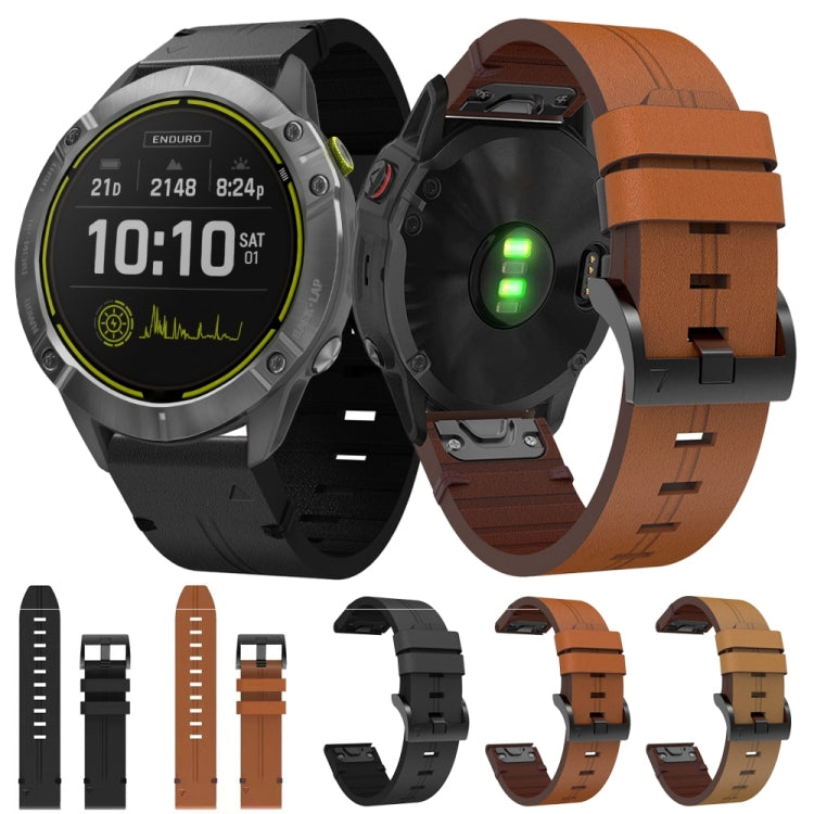 For Garmin Enduro 26mm Leather Steel Buckle Watch Band (Light Brown) - Smart Wear by PMC TechLife | Online Shopping South Africa | PMC TechLife
