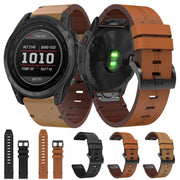 For Garmin Tactix 7 26mm Leather Steel Buckle Watch Band (Light Brown)