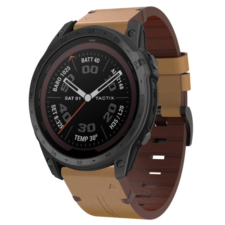 For Garmin Tactix 7 Pro 26mm Leather Steel Buckle Watch Band (Light Brown) - Smart Wear by PMC TechLife | Online Shopping South Africa | PMC TechLife
