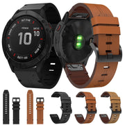 For Garmin Fenix 6X Pro 26mm Leather Steel Buckle Watch Band (Light Brown)