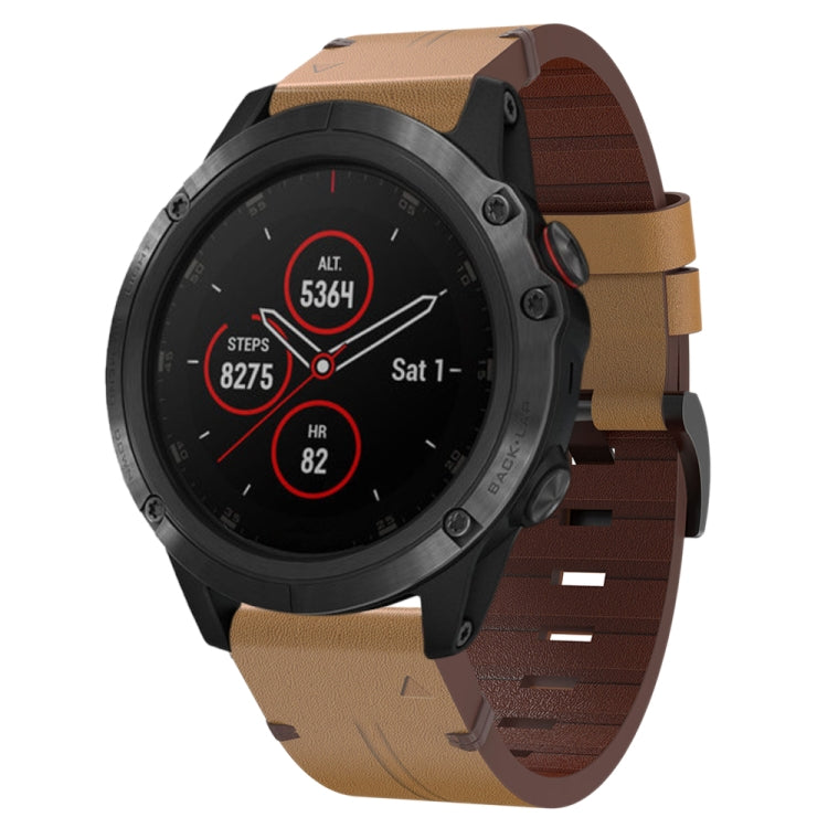 For Garmin Fenix 5X Plus 26mm Leather Steel Buckle Watch Band (Light Brown) - Smart Wear by PMC TechLife | Online Shopping South Africa | PMC TechLife