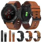 For Garmin Fenix 5X Plus 26mm Leather Steel Buckle Watch Band (Light Brown)