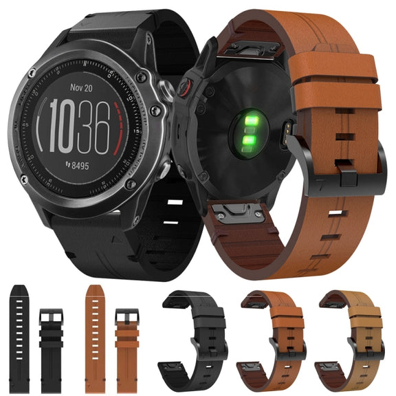 For Garmin Fenix 3 26mm Leather Steel Buckle Watch Band (Light Brown)