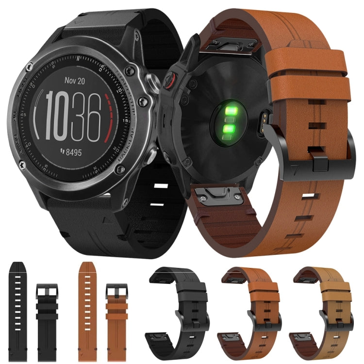For Garmin Fenix 3 26mm Leather Steel Buckle Watch Band (Light Brown)