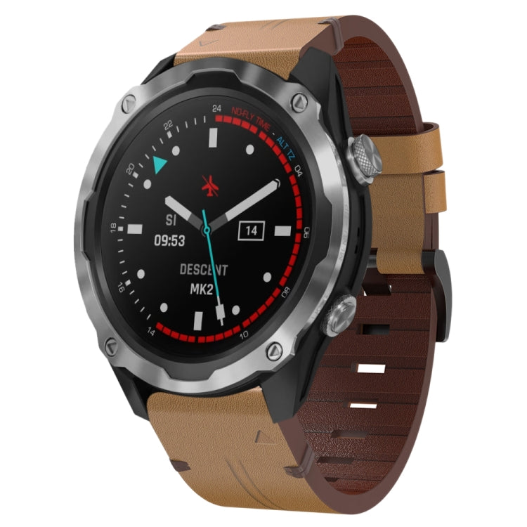 For Garmin Descent MK 2 26mm Leather Steel Buckle Watch Band (Light Brown) - Smart Wear by PMC TechLife | Online Shopping South Africa | PMC TechLife