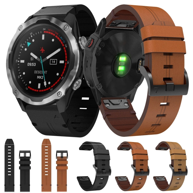 For Garmin Descent MK 2 26mm Leather Steel Buckle Watch Band (Light Brown) - Smart Wear by PMC TechLife | Online Shopping South Africa | PMC TechLife
