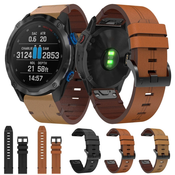For Garmin Descent MK 2i 26mm Leather Steel Buckle Watch Band (Light Brown)