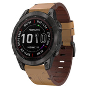 For Garmin Fenix 7 Sapphire Solar 22mm Leather Steel Buckle Watch Band (Light Brown)