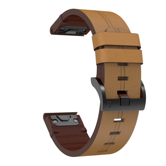 For Garmin Fenix 7 Sapphire Solar 22mm Leather Steel Buckle Watch Band (Light Brown)
