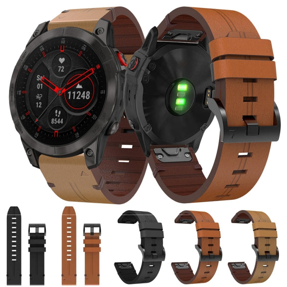 Compatible with Garmin EPIX Gen 2 22mm Leather Steel Buckle Watch Band(Brown)