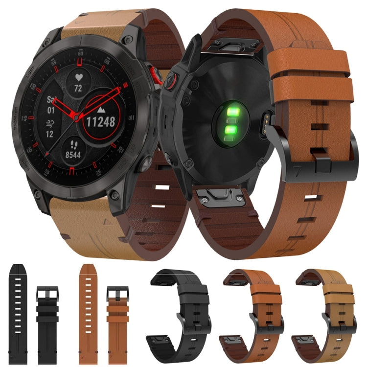 Compatible with Garmin EPIX Gen 2 22mm Leather Steel Buckle Watch Band(Brown)