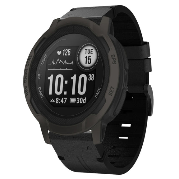 Compatible with Garmin Instinct 2 22mm Leather Steel Buckle Watch Band(Black)
