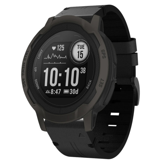 Compatible with Garmin Instinct 2 22mm Leather Steel Buckle Watch Band(Black)