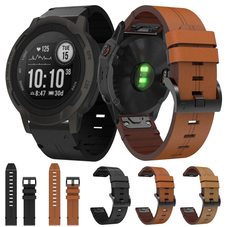 Compatible with Garmin Instinct 2 22mm Leather Steel Buckle Watch Band(Brown)