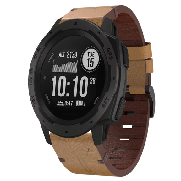 For Garmin Instinct 22mm Leather Steel Buckle Watch Band (Light Brown)