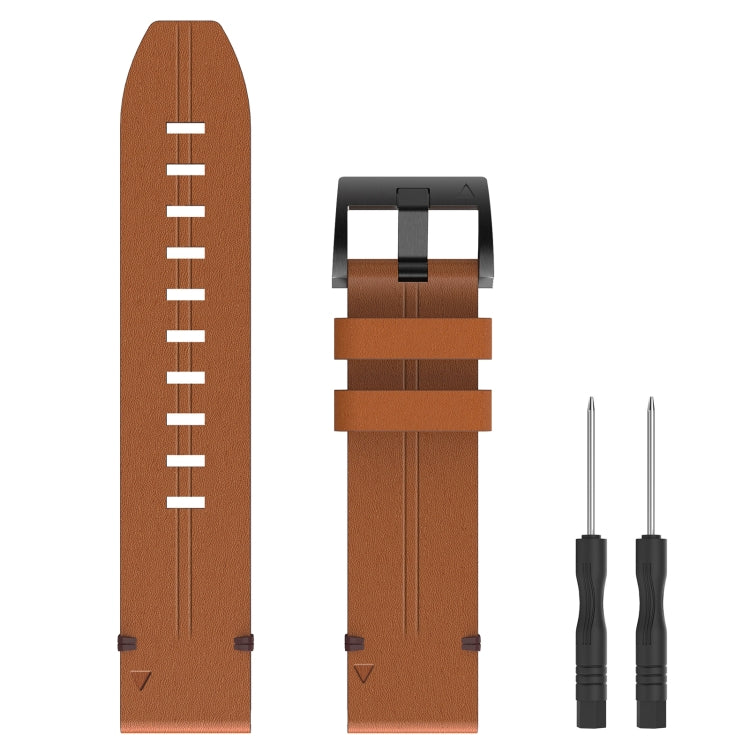 For Garmin Instinct 22mm Leather Steel Buckle Watch Band (Light Brown) - Smart Wear by PMC TechLife | Online Shopping South Africa | PMC TechLife