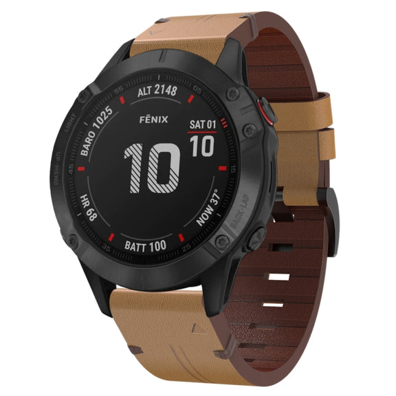 For Garmin Fenix 6 Pro GPS 22mm Leather Steel Buckle Watch Band (Light Brown)