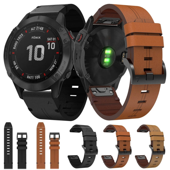 For Garmin Fenix 6 Pro GPS 22mm Leather Steel Buckle Watch Band (Light Brown)