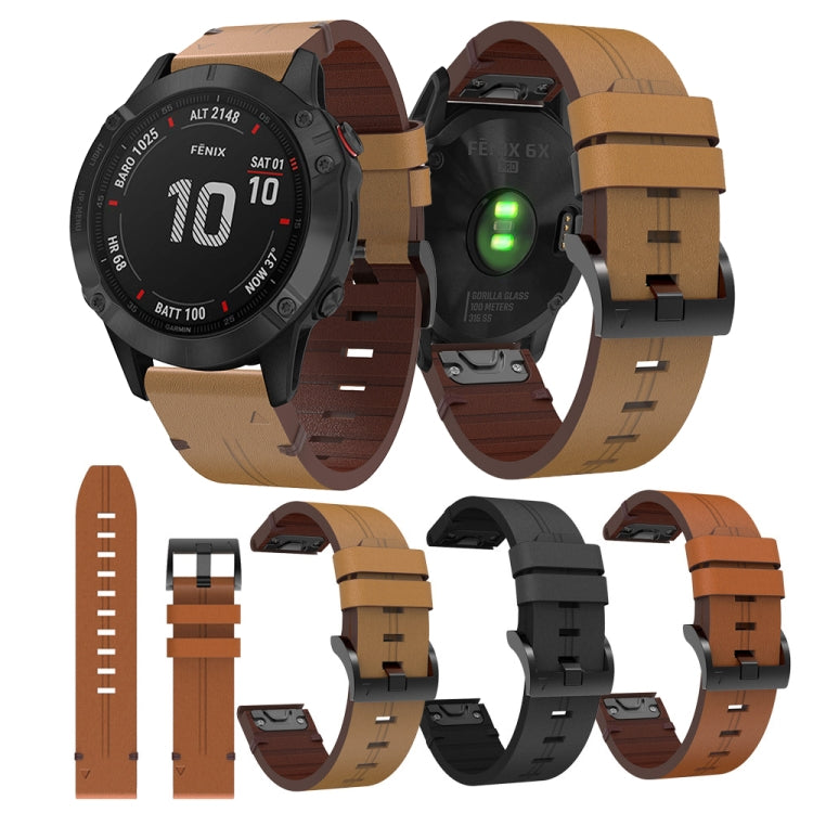 For Garmin Fenix 6 Pro GPS 22mm Leather Steel Buckle Watch Band (Light Brown) - Smart Wear by PMC TechLife | Online Shopping South Africa | PMC TechLife