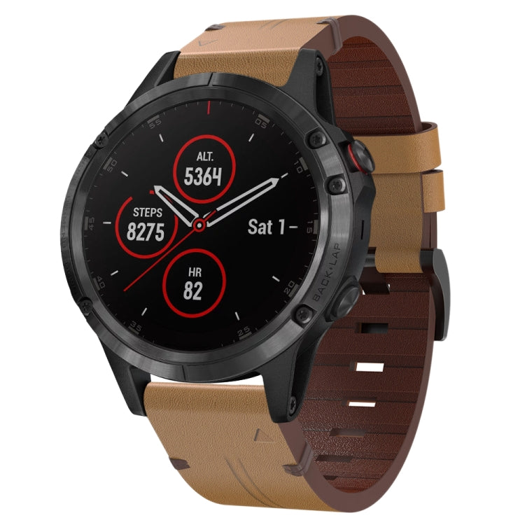 For Garmin Fenix 5 Plus 22mm Leather Steel Buckle Watch Band (Light Brown) - Smart Wear by PMC TechLife | Online Shopping South Africa | PMC TechLife