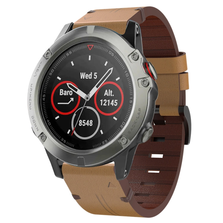 For Garmin Quatix 5 22mm Leather Steel Buckle Watch Band (Light Brown) - Smart Wear by PMC TechLife | Online Shopping South Africa | PMC TechLife