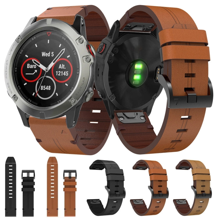 For Garmin Quatix 5 22mm Leather Steel Buckle Watch Band (Light Brown) - Smart Wear by PMC TechLife | Online Shopping South Africa | PMC TechLife