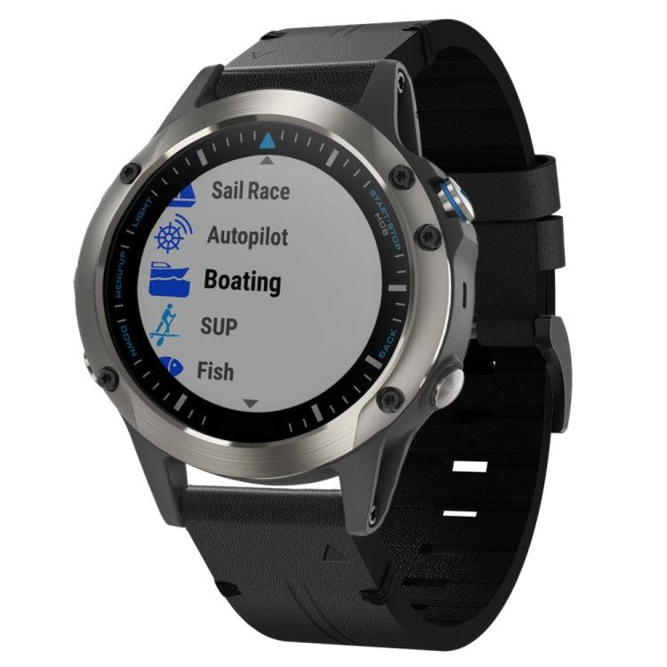 Compatible with Garmin Quatix 5 Sapphire 22mm Leather Steel Buckle Watch Band(Black) - Watch Bands by PMC TechLife | Online Shopping South Africa | PMC TechLife | Buy Now Pay Later Mobicred