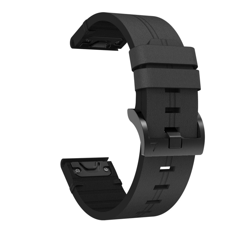 Compatible with Garmin Quatix 5 Sapphire 22mm Leather Steel Buckle Watch Band(Black) - Watch Bands by PMC TechLife | Online Shopping South Africa | PMC TechLife | Buy Now Pay Later Mobicred