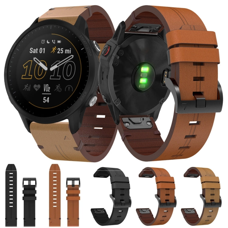 For Garmin Forerunner 955 22mm Leather Steel Buckle Watch Band (Light Brown)