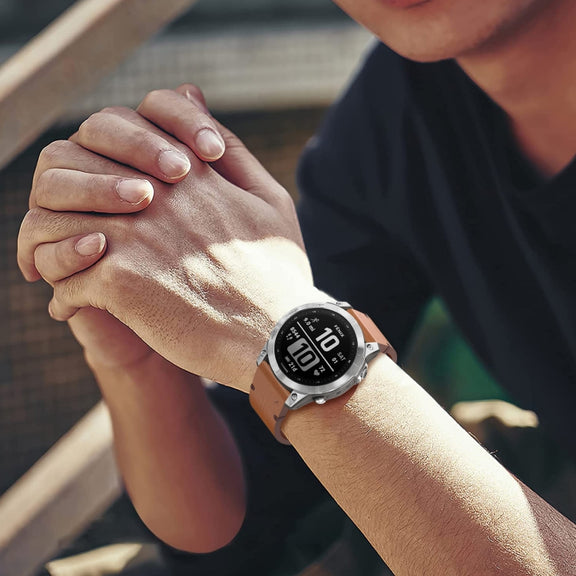 Compatible with Garmin Compatible witherunner 955 22mm Leather Steel Buckle Watch Band(Brown) - Watch Bands by PMC TechLife | Online Shopping South Africa | PMC TechLife | Buy Now Pay Later Mobicred